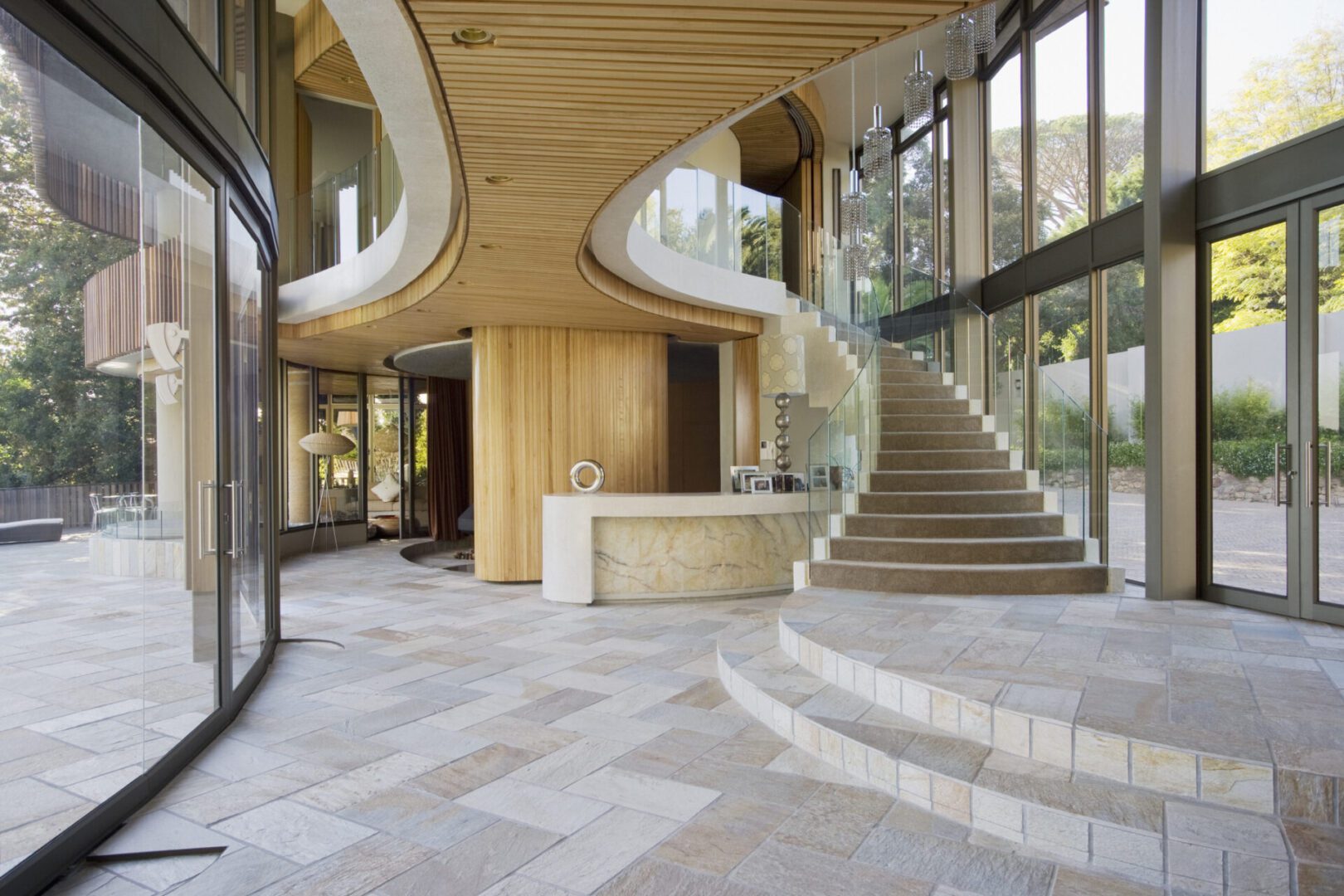Modern interior with spiral staircase