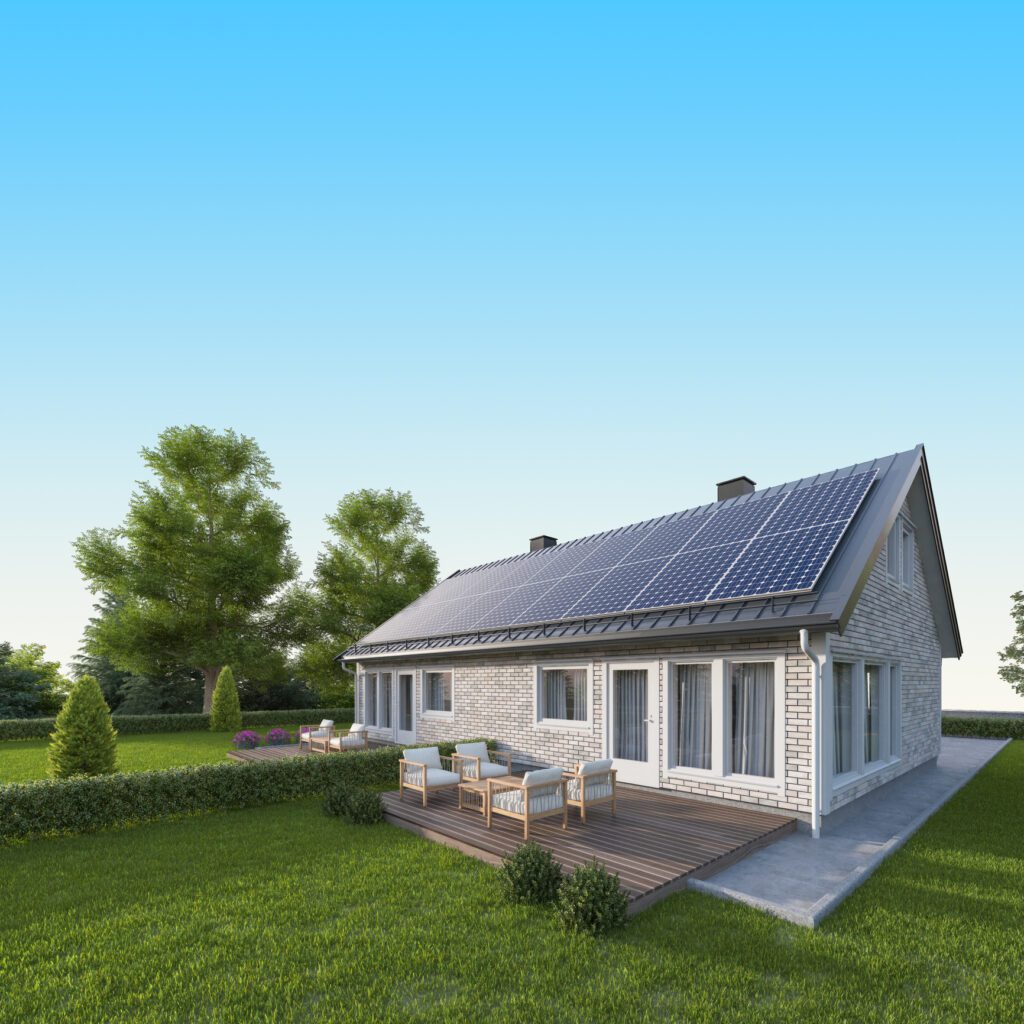 Eco-friendly home in sunny garden