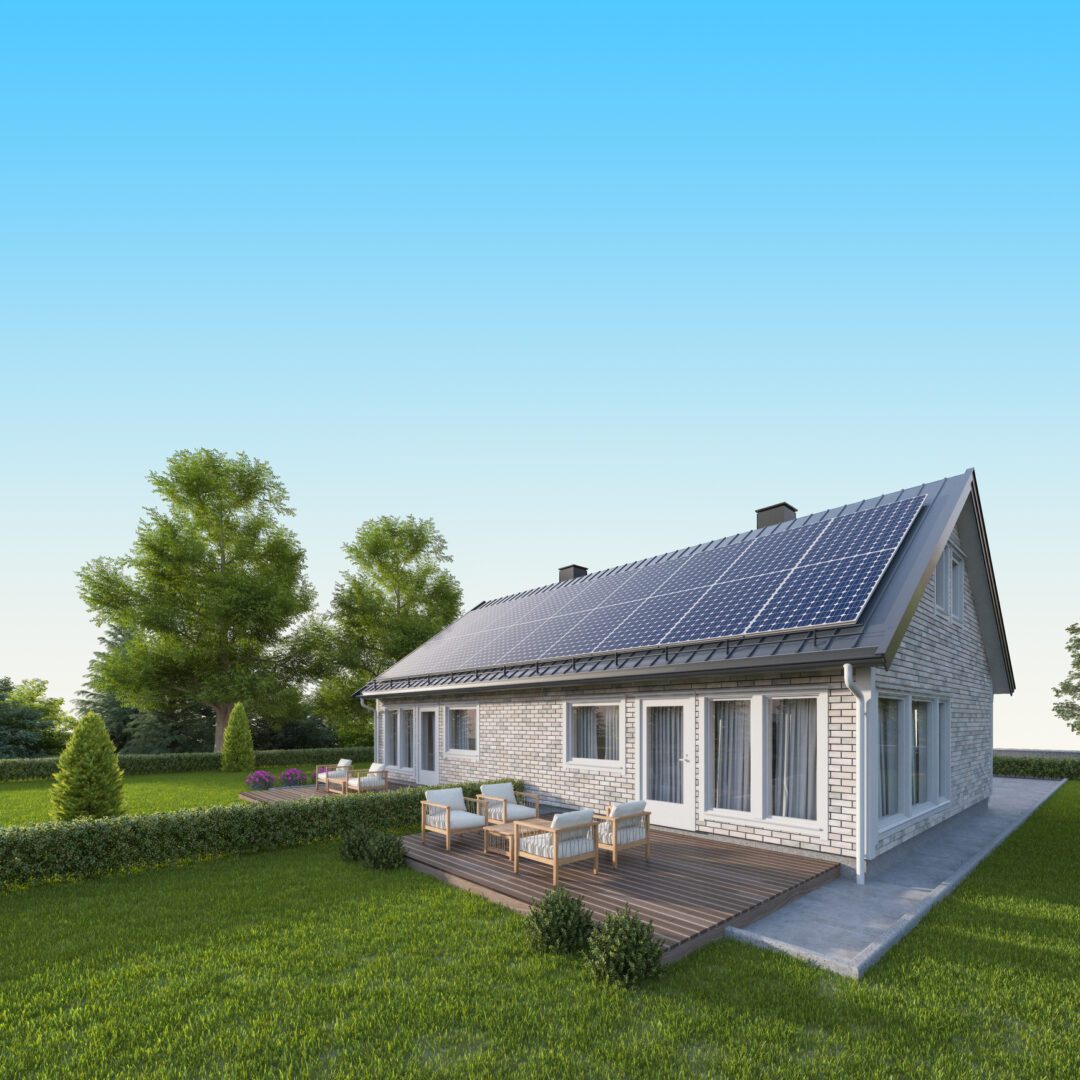 Eco-friendly home in sunny garden